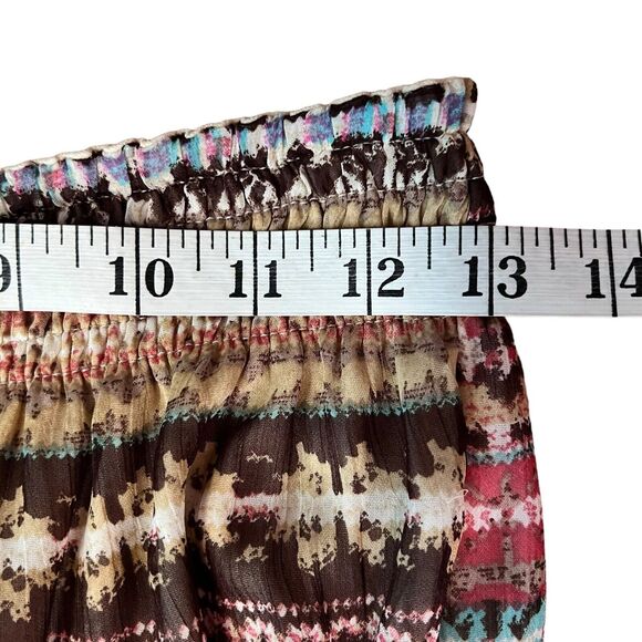 YA Los Angeles Size M Strapless Silk Southwest Print Mini Dress Leather Lace - Picture 5 of 10